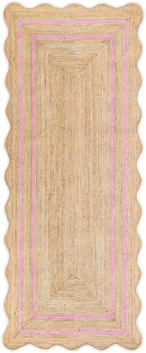 Vista 11 de Alfombra de yute natural ondulada con borde festoneado de Weaving Village, alfombra bohemia de yute para entrada, alfombra de pasillo estilo granja