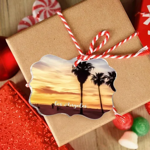 Vista 4 de Los Ángeles Beach California, Estados Unidos, decoración de árbol de Navidad, recuerdo de ciudad de campo, recuerdos de Navidad personalizados