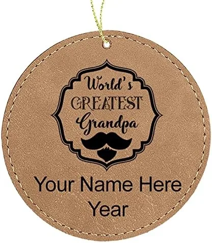 Vista 2 de LaserGram Personalized Christmas Ornament, World's Greatest Grandpa, Faux Leather, Custom Laser Engraved Gift Idea (Round Shape, Black with Gold)