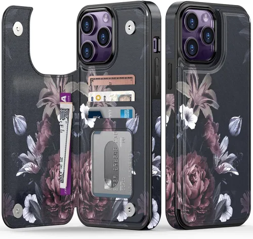 Vista 141 de LETO para iPhone 15 Pro Funda tipo cartera - Tapa tipo folio con patada - Diseños de moda - Tarjetero - Funda protectora para mujeres y niñas - 6.1