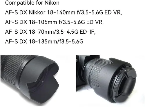 Vista 5 de Parasol para lente compatible con Nikon AF-S DX Nikkor18-5.512 in, AF-S DX 0.709-4.134 in, AF-S DX 0.709-2.756 in, AF-S DX 0.709-5.315 in, Reemplazo