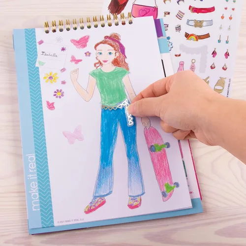 Vista 6 de Make It Real - Cuaderno de bocetos de diseño de moda: Blooming Vibes - Kit de diseño de moda para niños - Libro para colorear para niñas de 6 a 14