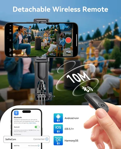 Vista 5 de ORICO Trípode de teléfono de 69 pulgadas, trípode para selfie stick para iPhone con control remoto inalámbrico, soporte giratorio de 360°