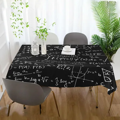 Vista 6 de YETTASBIN Mantel cuadrado creativo negro matemático, impermeable, resistente a las manchas, a las arrugas, lavable, de poliéster, para picnic, cena