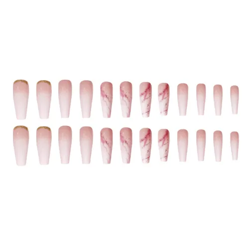 Vista 47 de Uñas postizas francesas a presión, uñas postizas largas de acrílico con forma de ataúd de cobertura completa, uñas postizas de bailarina