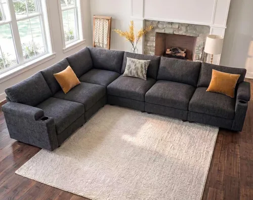 Vista 13 de Sofás seccionales para sala de estar, sofá modular de terciopelo certificado FSC, de gran tamaño, en forma de nube, sofá convertible en forma de U