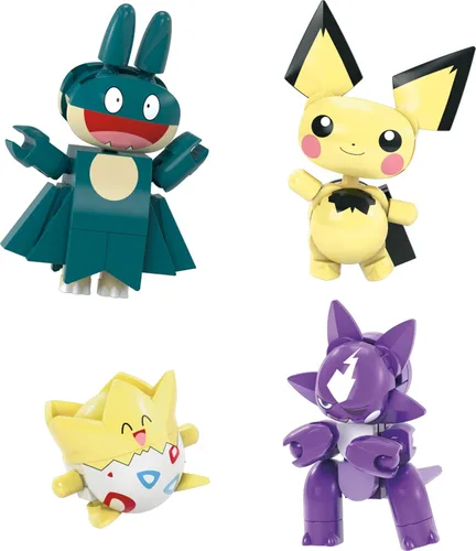 Vista 3 de MEGA Juego de Juguetes de Construcción Pokémon Entrenador Paquete de 8 con 189 Piezas, 8 Personajes Articulados y Posables, 2 Pulgadas de Alto
