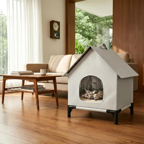 Vista 7 de Casa para gatos para exteriores e interiores, fácil de armar, refugio para gatos con autocalentamiento para invierno, aislado y resistente a