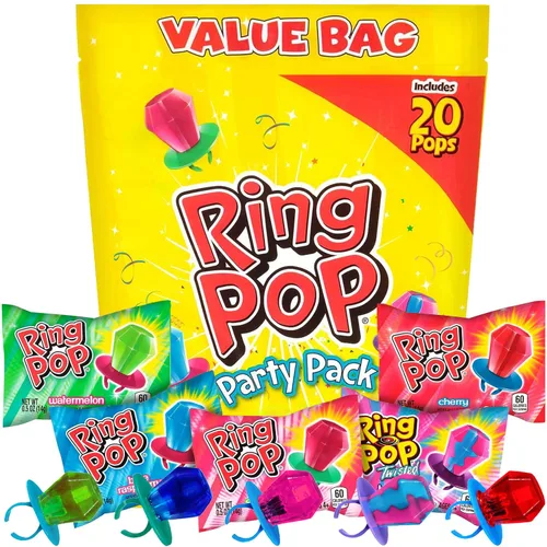 Vista 11 de Ring Pop - Paquete variado de piruletas individuales envueltas para el regreso a clases a granel – 20 piruletas con sabores surtidos – Dulces
