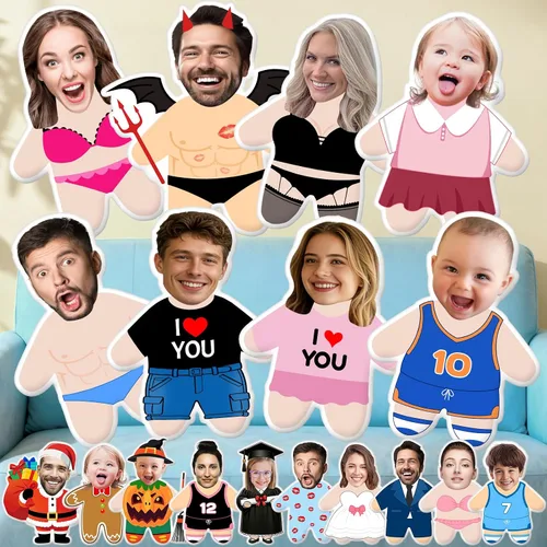 Vista 8 de Amlion Almohada personalizada: almohada facial personalizada de dibujos animados con nombre de imagen, almohadas personalizadas con forma de cara
