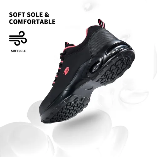 Vista 5 de Delobi Zapatos de punta de acero para mujer, zapatos de trabajo de seguridad, antideslizantes, cómodos, ligeros, con amortiguación de aire, zapatos