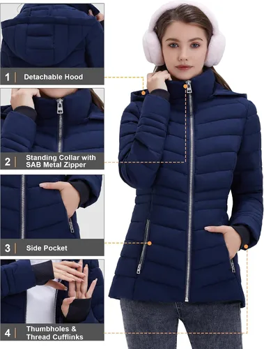 Vista 5 de ROYAL MATRIX Chaqueta acolchada ligera para mujer, chaqueta acolchada plegable para invierno, cálida con capucha