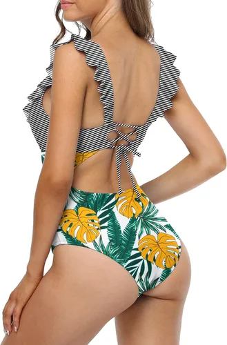 Vista 4 de VIISHOW Traje de baño de una pieza para mujer, con control de abdomen, cuello en V, volantes, monokini