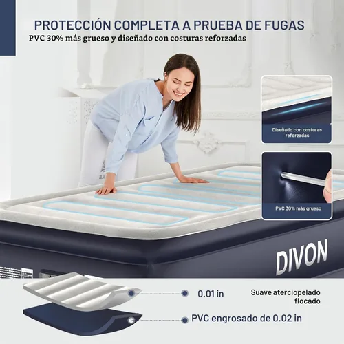 Vista 3 de Colchón de aire individual con bomba incorporada, colchón hinchable elevado de 18'' con autoinflado/desinflado en 2 minutos, colchón inflable