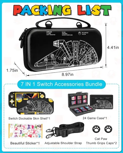 Vista 3 de Gurgitat 7in1 Cool Ship Switch Lite Case for Nintendo Switch Lite Carrying Cases Boy Teens Protective Cover Dockable Skin+Thumb Grips+Game