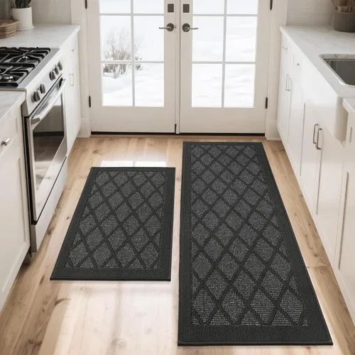 Vista 28 de COSY HOMEER Juegos de 2 Alfombras de Cocina Lavables Antideslizantes Tapetes de Cocina para Piso Absorbentes Alfombra Corredor de Cocina
