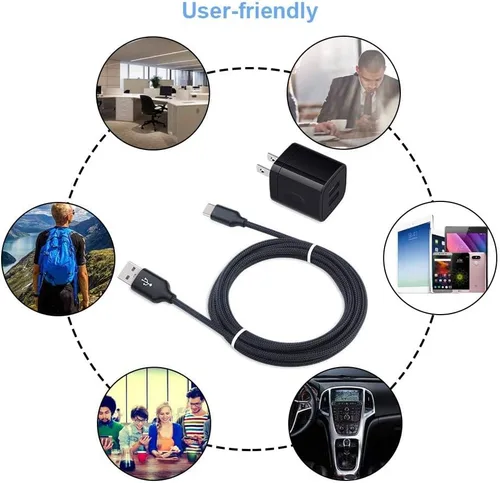 Vista 6 de Cargador de pared USB, adaptador de cargador de 2.1 A con cable de carga rápida de 6 pies para Motorola Moto Razr 2024, Moto G 5G 2024/Edge 2024