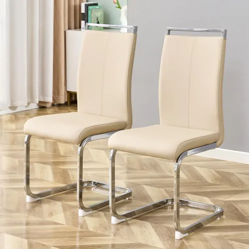 Vista 11 de Juego de 2 sillas de comedor, sillas de cocina, sillas sin brazos, sillas laterales de cuero y patas de metal con respaldo alto