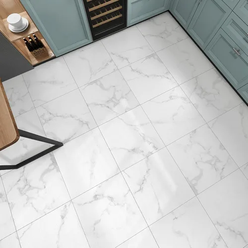 Vista 5 de WESTICK Azulejos de suelo de mármol blanco para despegar y pegar, azulejos de vinilo autoadhesivos para cocina, dormitorio, sótano, escaleras