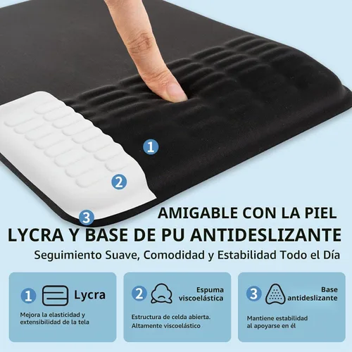 Vista 4 de Alfombrilla ergonómica para mouse con reposamuñecas, espuma viscoelástica súper suave, alivio del dolor para teclado de computadora, reposamanos