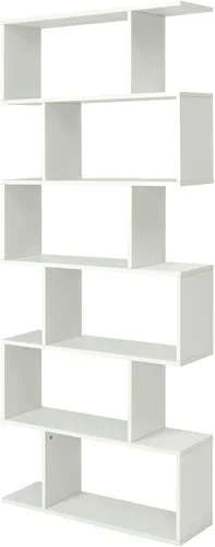 Vista 9 de Giantex Estantería geométrica blanca, de madera en forma de S, 6 niveles, moderna, independiente, decorativa, para dormitorio, sala de estar Blanco