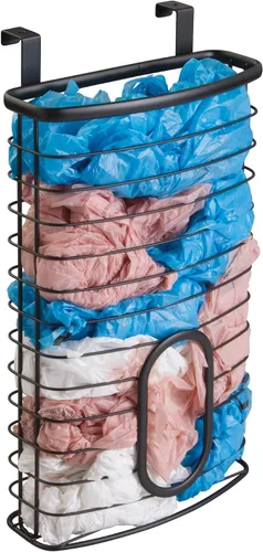 Vista 2 de mDesign Organizador de Almacenamiento Colgante de Gabinete de Acero Portador para Cocina, Despensa - Sostiene Bolsas de Plástico, Sándwich, Basura