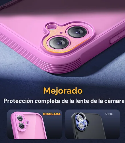Vista 6 de Diaclara Funda diseñada para iPhone 16, mejorada [protección completa de la cámara], carcasa resistente de cuerpo completo con protector de pantalla