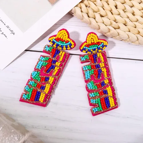 Vista 4 de Cinco De Mayo - Aretes de verano para mujer, con cuentas, taco, cactus, héctor, pimienta, con mensaje en inglés "I Spaicy", aretes navideños