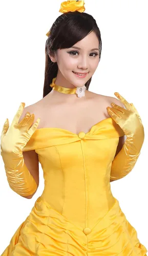 Vista 6 de Ainiel Disfraz de princesa para mujer, de satén amarillo (XL, estilo 1)