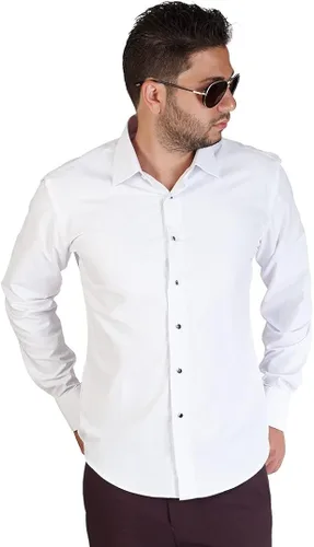 Vista 5 de AZAR HOMBRE Slim Fit Lay Down camisa de vestido de esmoquin con puño francés blanco