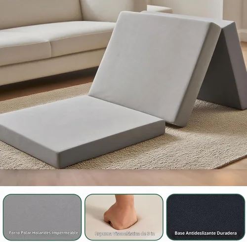 Vista 4 de Colchón plegable, colchón de espuma viscoelástica triple con funda plegable y lavable, camping, cama de invitados plegable, tapete de viaje