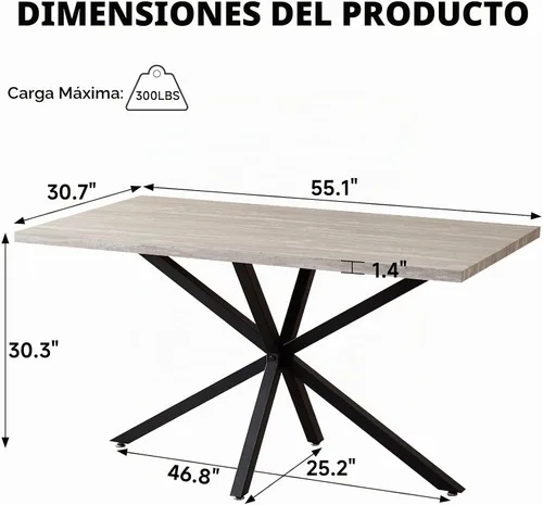 Vista 2 de Mesa de comedor moderna Mid-Century de 55.1 pulgadas, 4-6 plazas, color gris