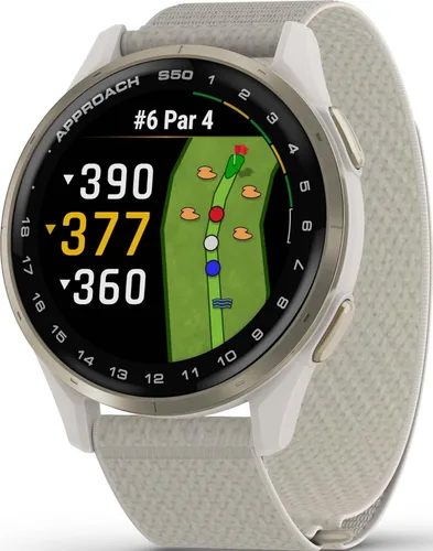 Vista 11 de Garmin Approach® S44, reloj inteligente GPS esencial para golf, pantalla AMOLED, funciones en el campo, bisel de aluminio plateado con banda de Negro