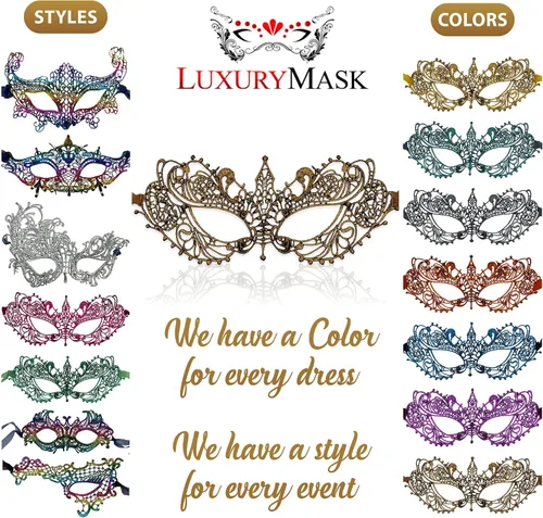Vista 7 de Lace Masquerade Mask for Women - Venetian Party, Prom, Mardi Gras, Halloween