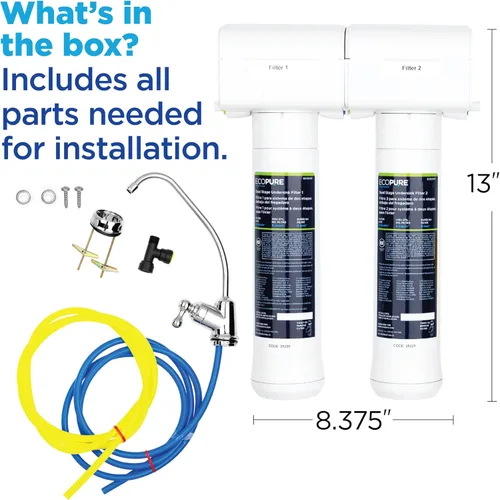 Vista 7 de EcoPure ECOP20 Sistema de filtro de agua para debajo del fregadero de 2 etapas - Certificado NSF para reducir 58 contaminantes - Agua potable limpia