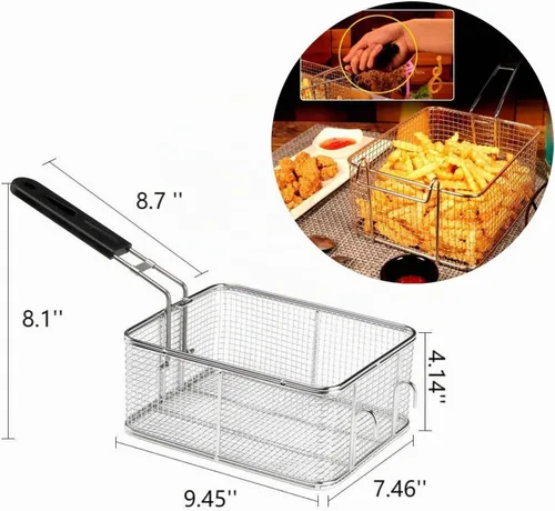 Vista 2 de Cesta de acero inoxidable para freír servir alimentos (mango desmontable)