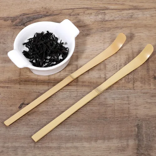 Vista 7 de Cuchara de té verde con gancho de bambú marrón, cuchara de té verde japonesa Chashaku, cuchara de té tradicional de bambú para té matcha y café