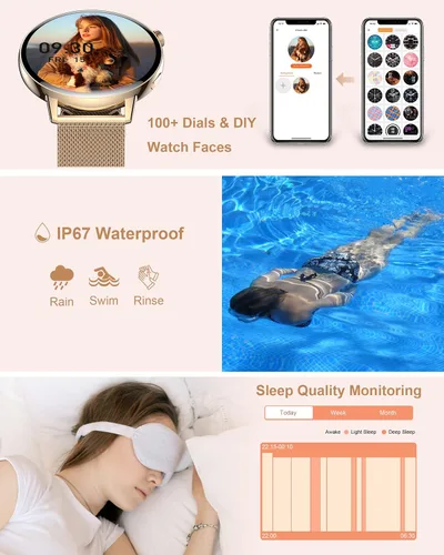 Vista 3 de Reloj inteligente para mujer (respuesta/hacer llamadas), reloj inteligente Bluetooth HD de 1.32 pulgadas para teléfonos Android y iPhone, rastreador