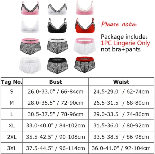 Vista 7 de ABAFIP Ropa interior de encaje para hombre, brasier floral, con lazo, cintura baja, bragas transparentes, bikini, ropa de dormir