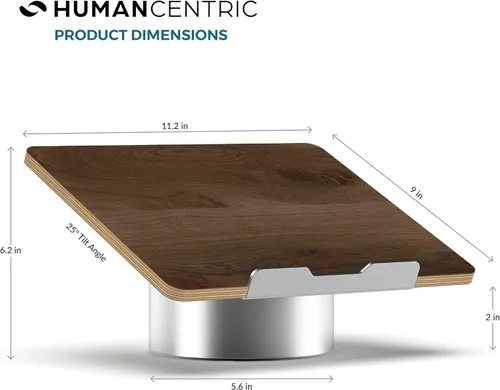 Vista 4 de HumanCentric Elevador de computadora portátil para escritorio en madera de nogal negro y base de aluminio gris espacial, compatible con MacBook