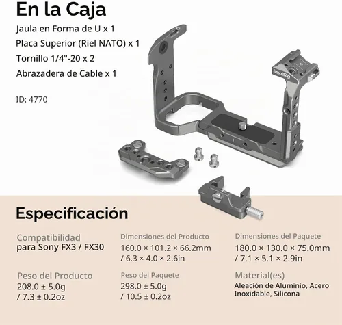 Vista 9 de SmallRig FX3 / FX30 HawkLock Kit de jaula para cámara de liberación rápida para Sony con abrazadera de cable, zapata fría QR incorporada riel