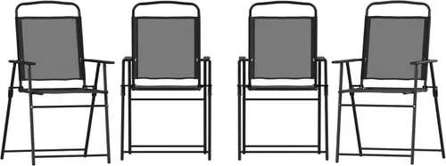 Vista 3 de BizChair Sillas plegables para patio, sillas de césped de textileno para exteriores con reposabrazos, juego de 4, color negro