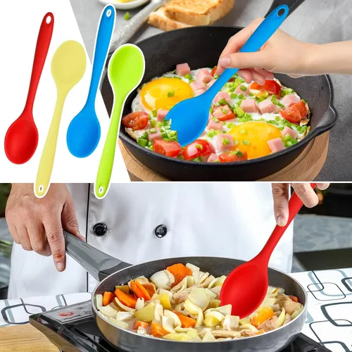 Vista 4 de 4 cucharas mezcladoras para cocinar, cucharas pequeñas de silicona