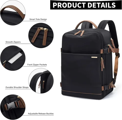 Vista 3 de GOLF SUPAGS Mochila para laptop con compartimento separado para laptop de 15.6 pulgadas, bolsa de computadora de gran capacidad para mujeres Negro