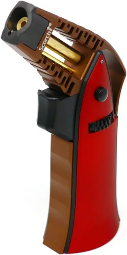 Vista 2 de Antorcha Scorch Torch de 6.75" de aluminio, ajustable, recargable con butano, fabricada con CNC, portátil, en caja de regalo (Rojo #1)