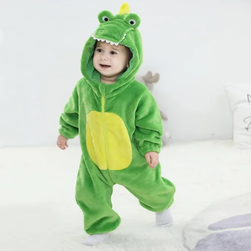 Vista 8 de TONWHAR - Disfraz para niños y bebés, disfraz de dinosaurio, tigre, animal, atuendo de fantasía, mameluco con capucha Cocodrilo