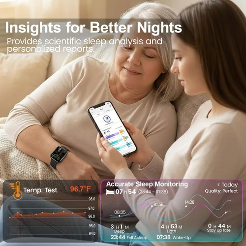 Vista 3 de Reloj inteligente de salud para mujeres y hombres, reloj AMOLED de 2.04 pulgadas con frecuencia cardíaca 24/7, seguimiento del sueño, oxígeno