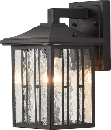 Vista 2 de Juegos de luces para exteriores, lámpara LED y aplique, accesorios de luz negros para porche, vidrio de agua exterior antioxidante para porche