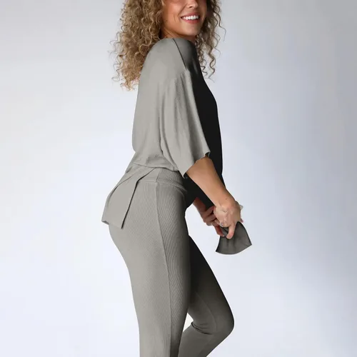 Vista 6 de Gumipy Women's 2 Piece Outfit All Weekend Long Pant Set Casual Fall Outfits 34 Sleeve Ribbed T-Shirt & Wide Leg Pants Tracksuit