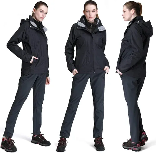 Vista 6 de CAMEL CROWN - Chaqueta de esquí para mujer, impermeable, 3 en 1, chaqueta de invierno resistente al viento, forro polar cálido, con capucha